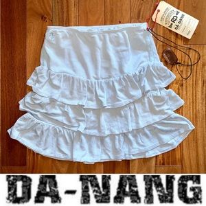 Da-Nang Surplus Vintage Blue Ruffle Tiered Silk Mini Skirt NWT